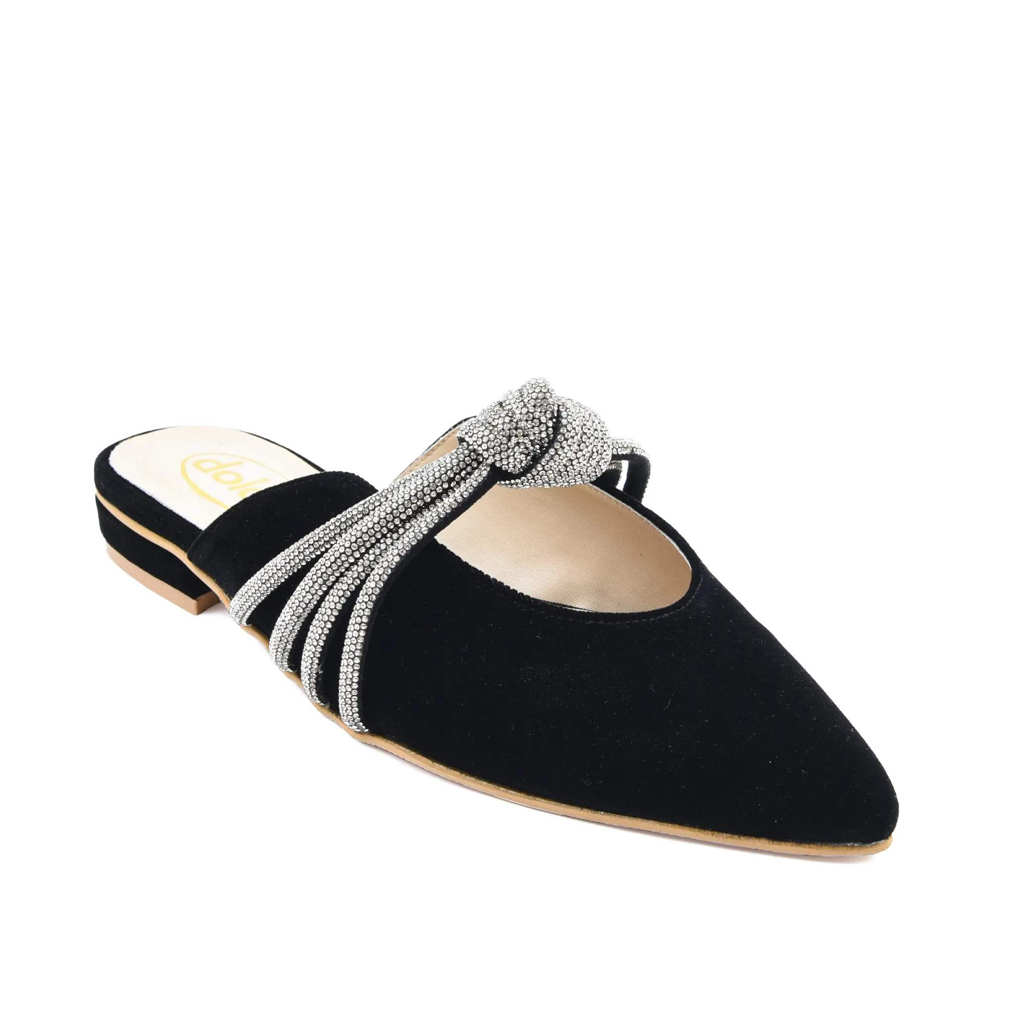 Elegant Black Embellished Flat Mules | 411M-C