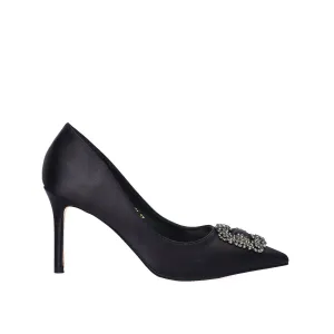 Elegant Black Satin Pumps with Crystal Embellishment | 472L-C