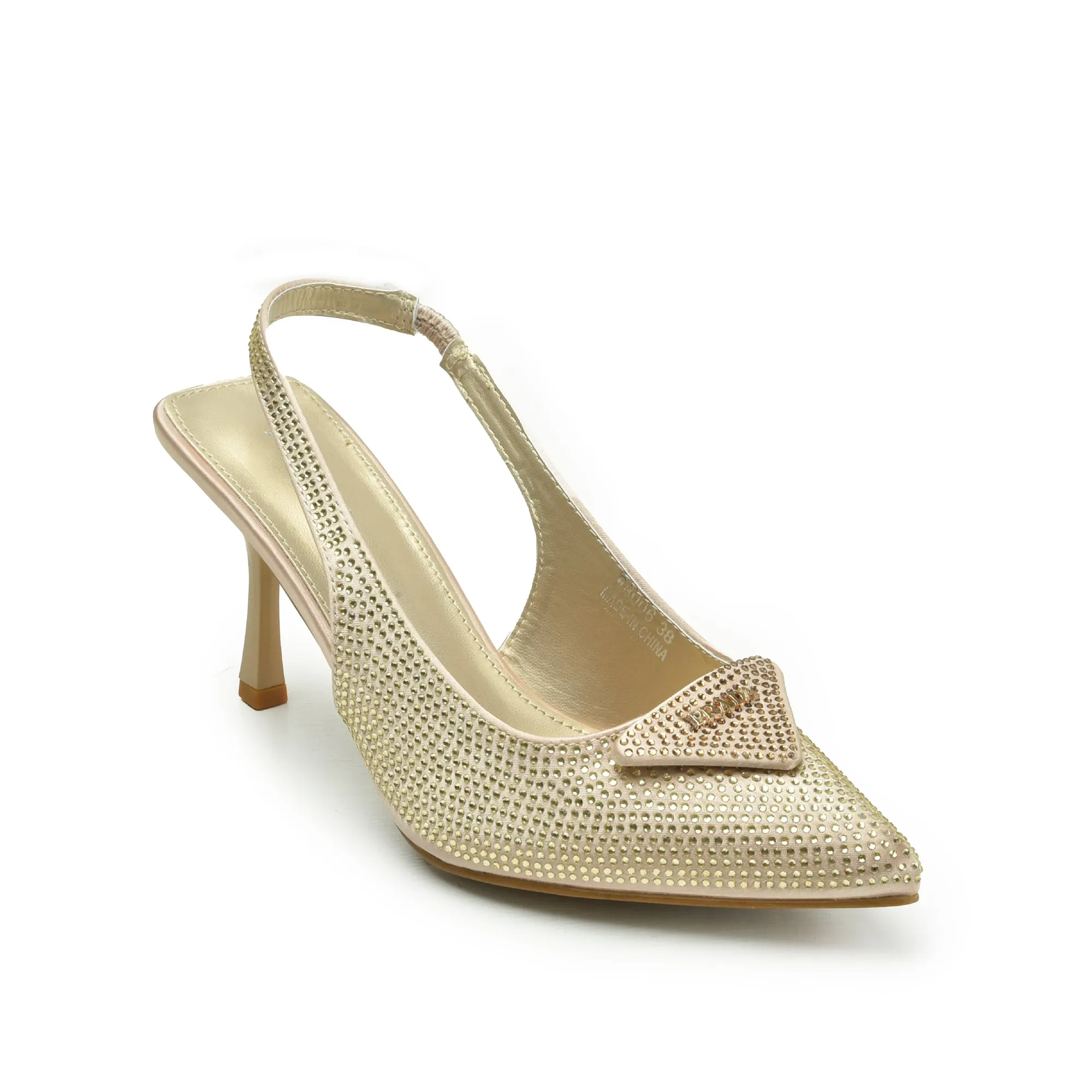 Elegant Gold Rhinestone Slingback Heels | 438N-X