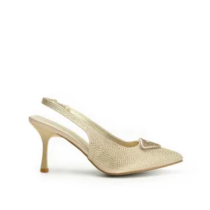 Elegant Gold Rhinestone Slingback Heels | 438N-X