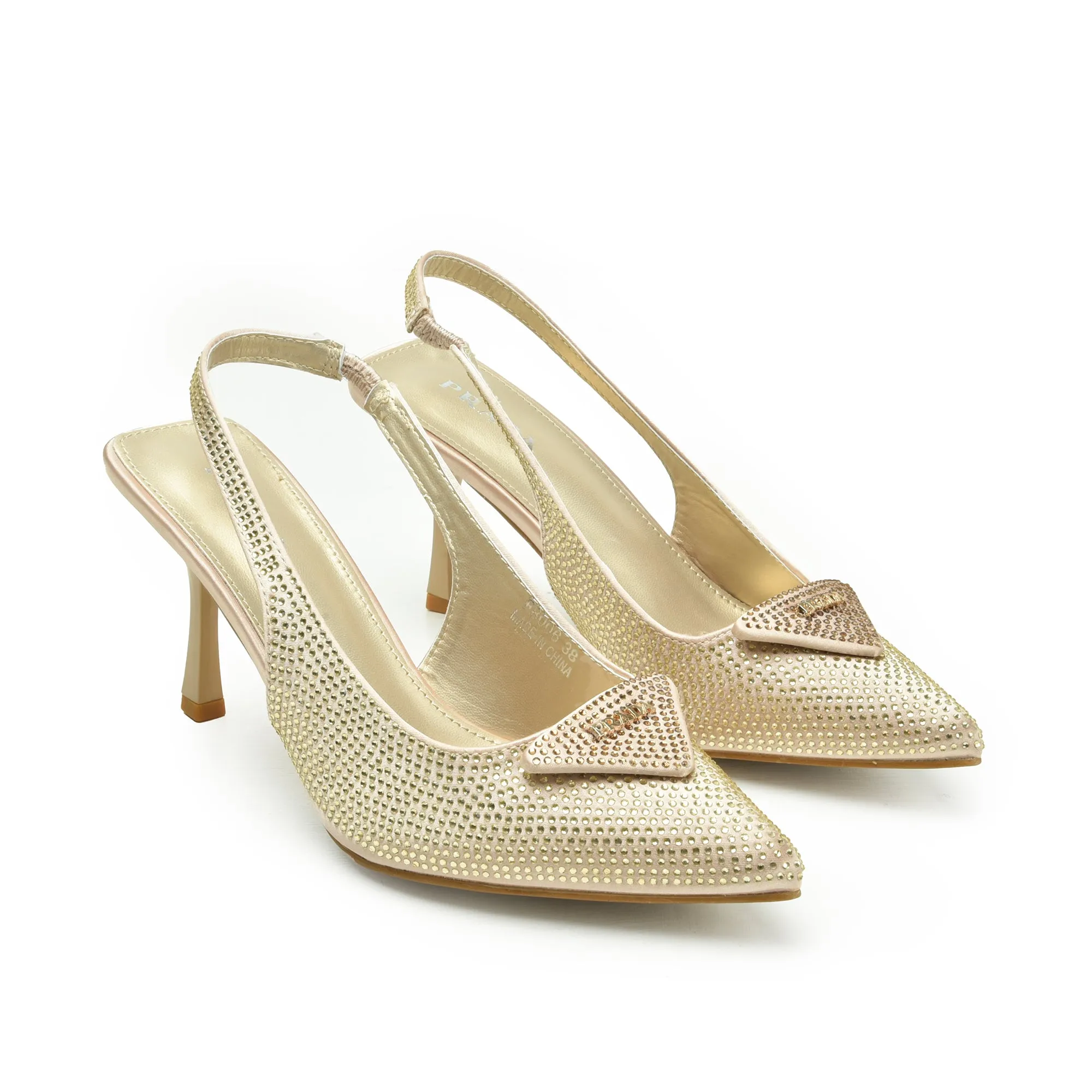 Elegant Gold Rhinestone Slingback Heels | 438N-X