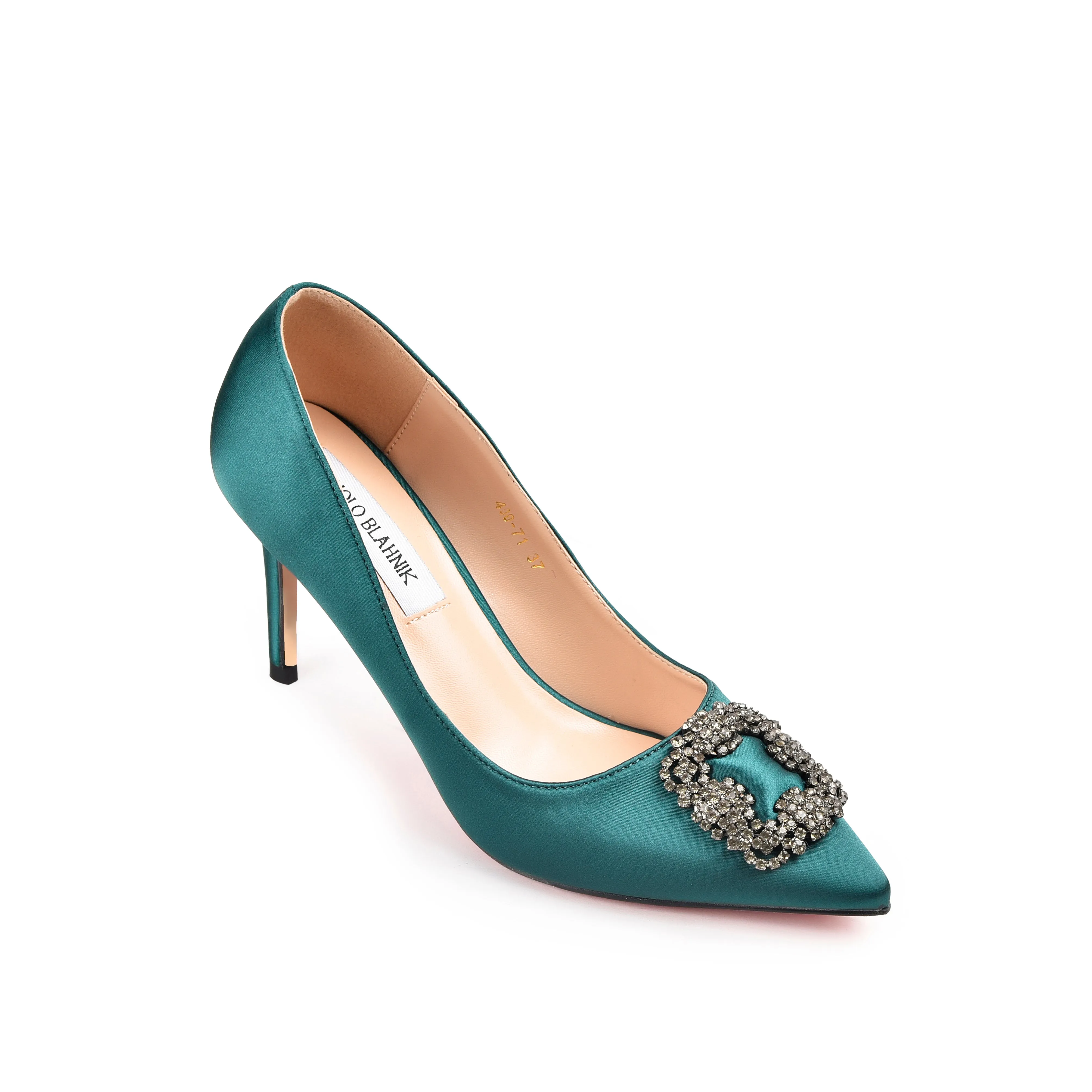 Elegant Teal Satin Pumps with Broach | 472L-K