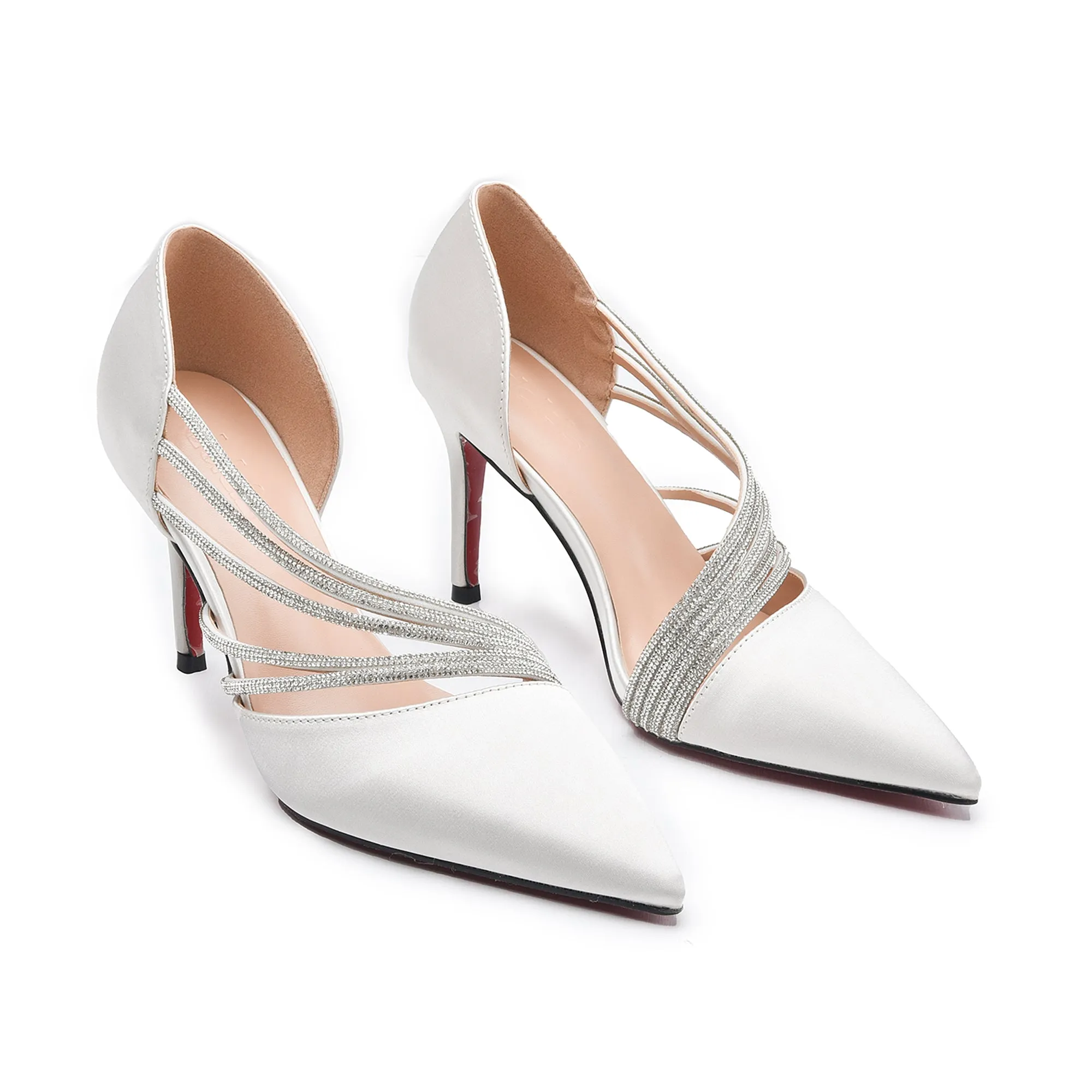 Elegant White Strappy High Heel Pumps | 411N-W