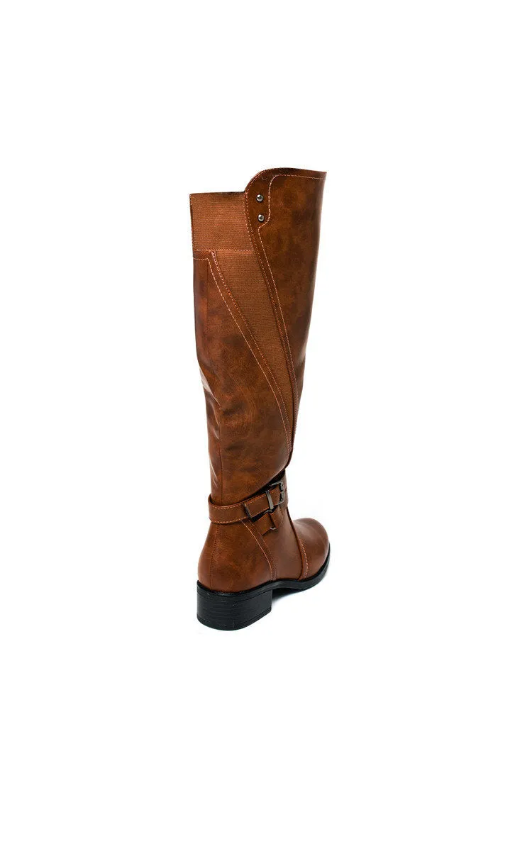 Faux Leather Buckle Knee High Boots