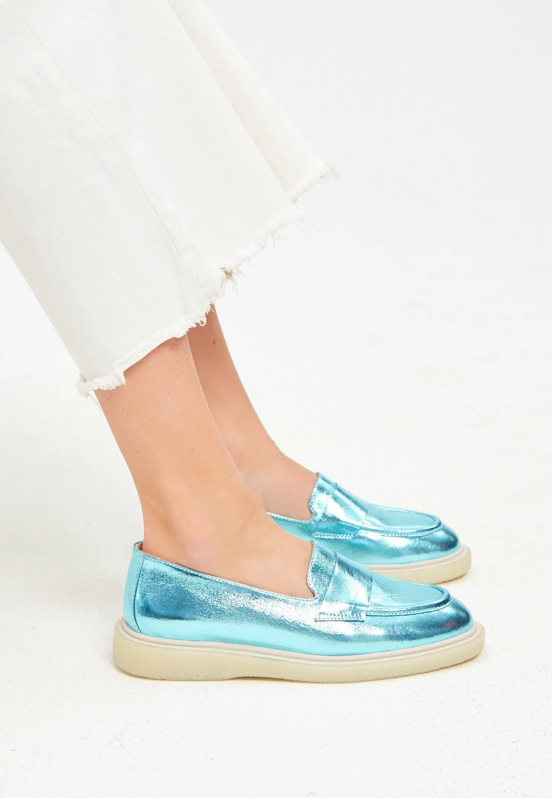 Flat Sole Loafers - Metallic Blue