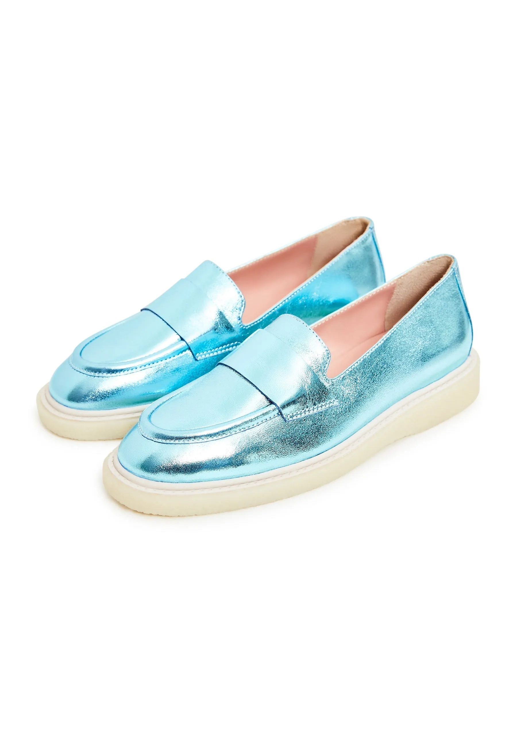 Flat Sole Loafers - Metallic Blue