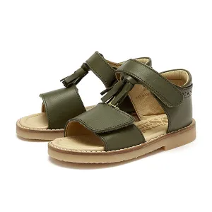 Flo Tassel Kids Sandal Olive Leather