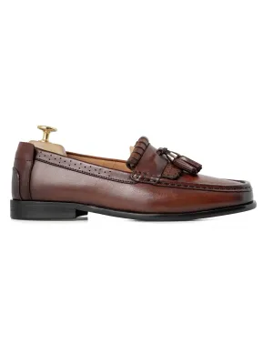 Fringe Classic Loafer - Cognac Tan with Tassel (Hand Painted Patina)