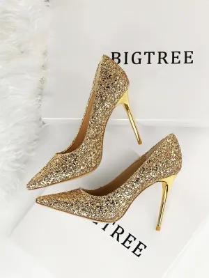 Glitter Decor Stiletto Court Pumps