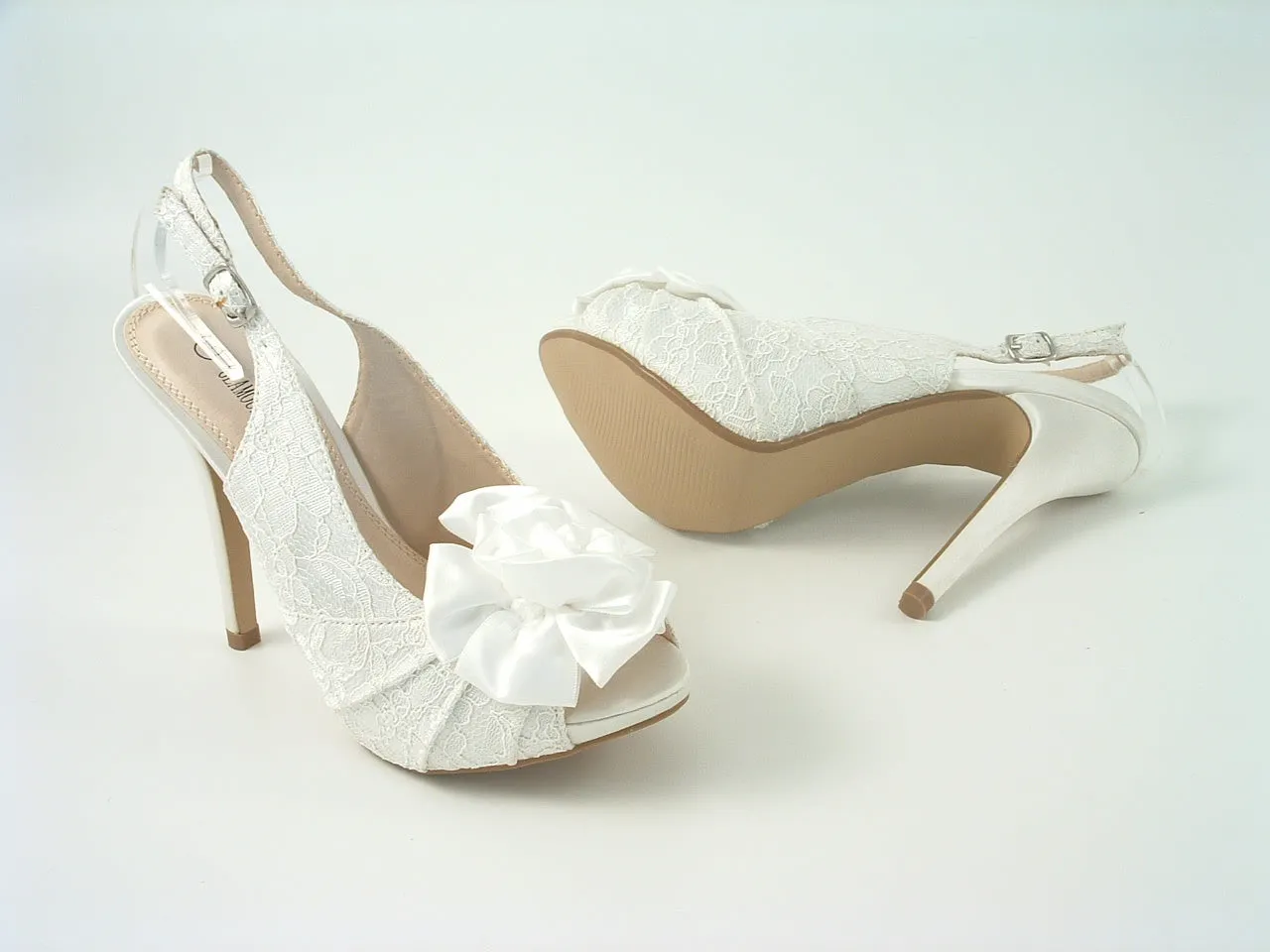 Glitz Shoes Kesha Ivory Lace Peep Toe Court Shoe