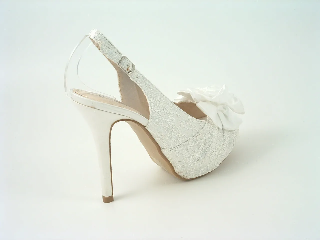 Glitz Shoes Kesha Ivory Lace Peep Toe Court Shoe