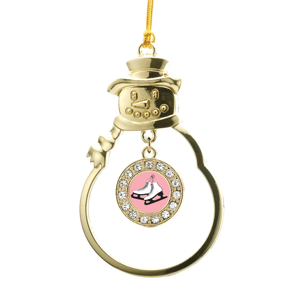 Gold Figure Skates Circle Charm Snowman Ornament