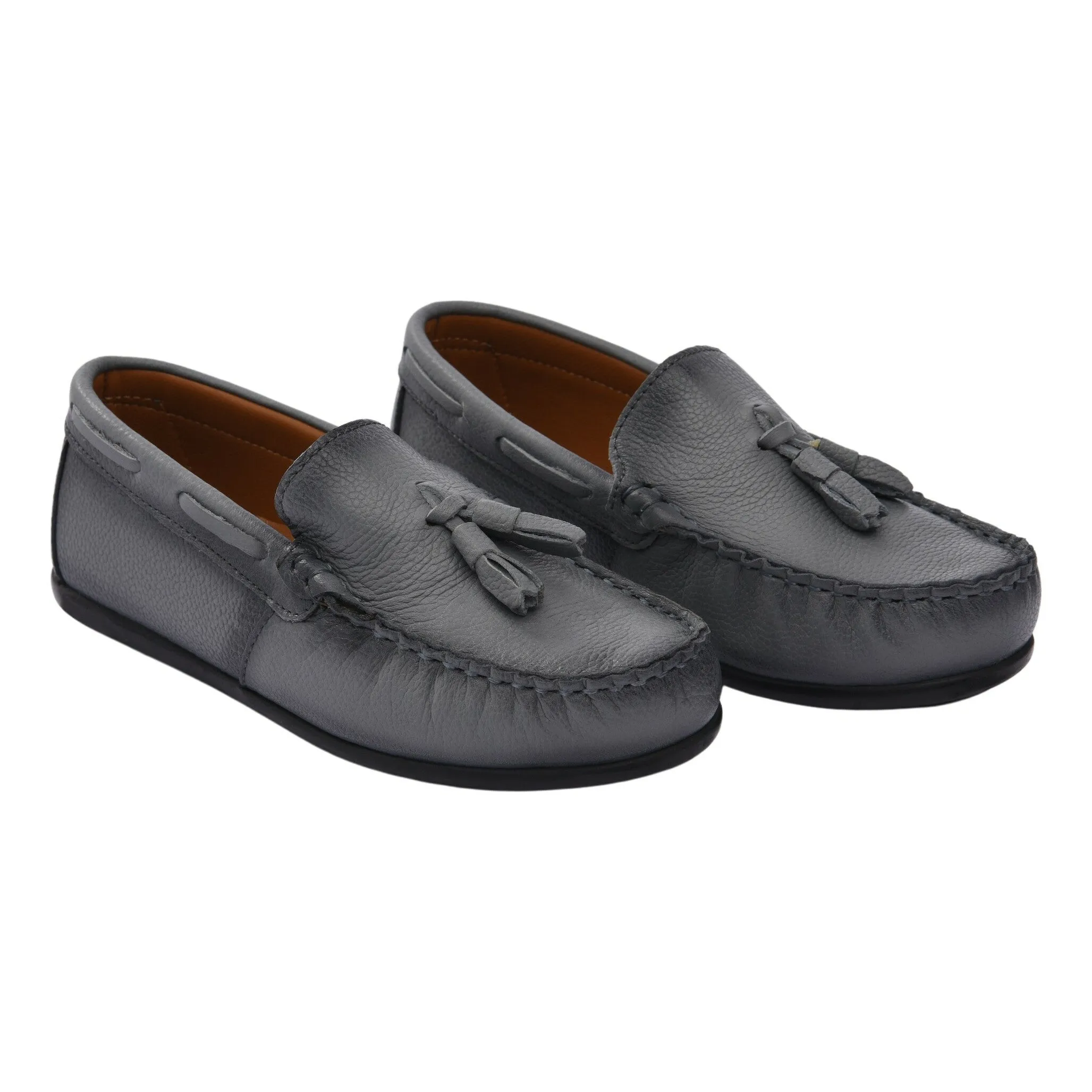 Gray Leather Tassel Loafers