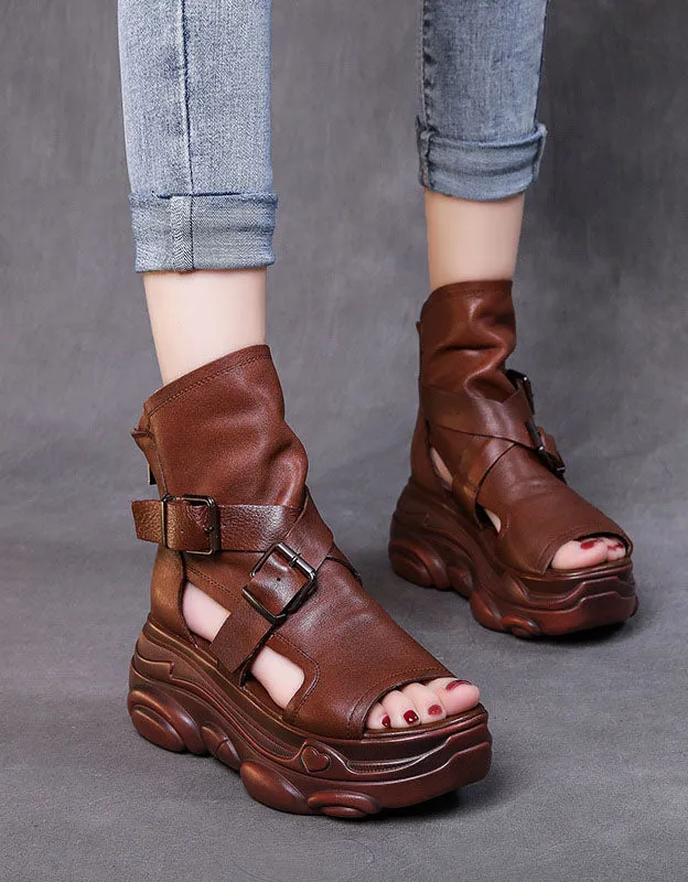 Handmade Cross Buckle Open Toe Platform Sandals