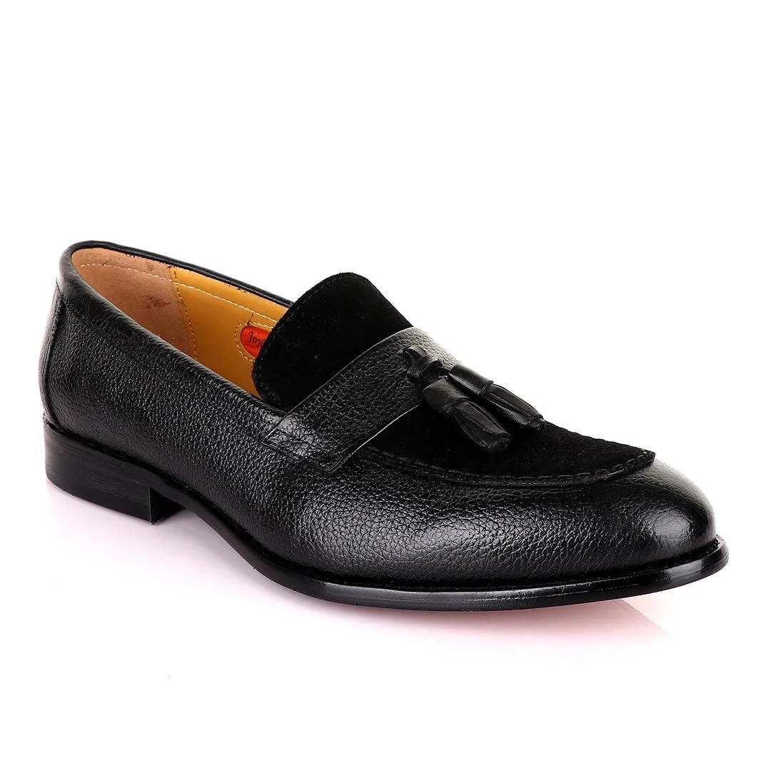 John Mendson Crafted Black and Suede tassel Loafers Shoe