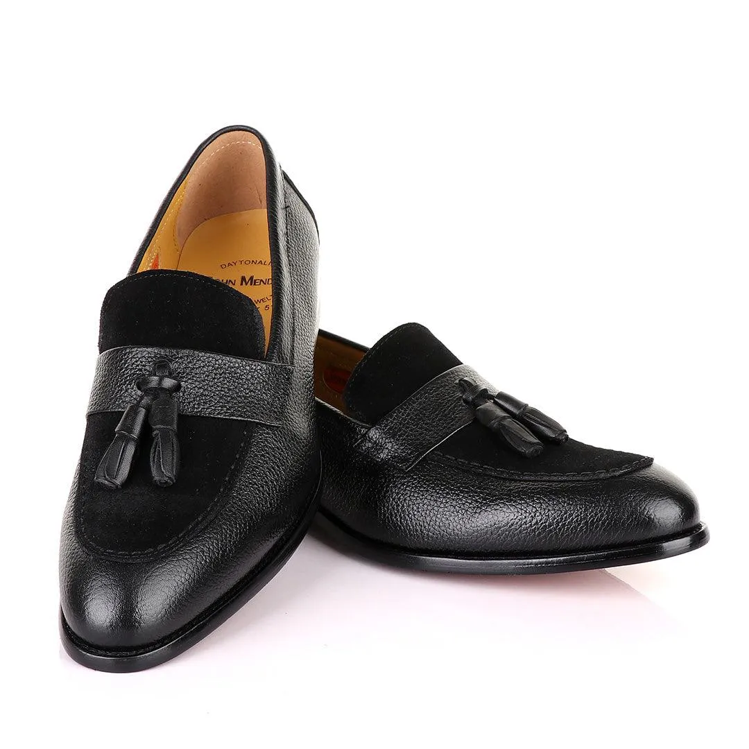 John Mendson Crafted Black and Suede tassel Loafers Shoe