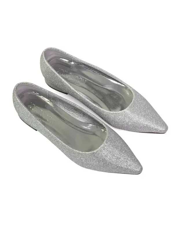 Karen Slip On Pointed Toe Wedding Shoes Low Heel Bridal Heels Court Shoes in Silver