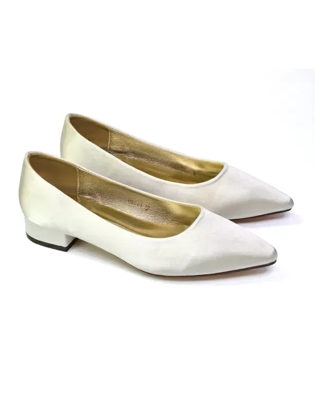 Karen Slip On Pointed Toe Wedding Shoes Low Heel Bridal Heels Court Shoes in Silver