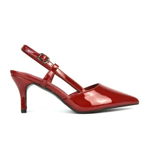 Karla Mid Heel Stilettos Pointed Toe Slingback Court Shoes in Cherry Red Patent