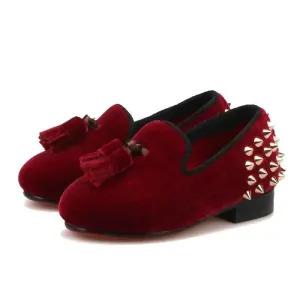 Kids Loafers Burgundy Kids Loafers With Tassel Studs Casual Shoes