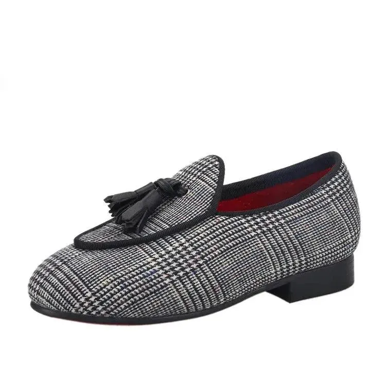 Kids Loafers Classic Charm: Plaid Tassel Loafer Shoes for Stylish Youngsters