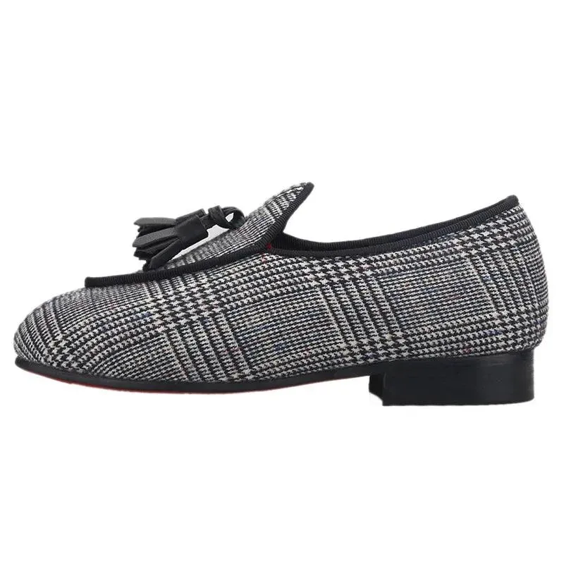 Kids Loafers Classic Charm: Plaid Tassel Loafer Shoes for Stylish Youngsters