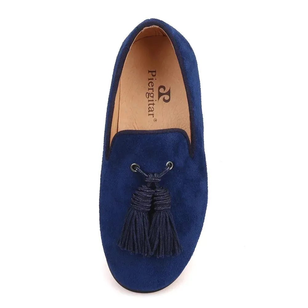 Kids Loafers Navy Suede Kids' Smoking Tassel Loafers for Parties and Birthdays with Red Bottoms