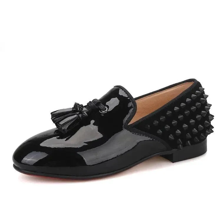 Kids Loafers Timeless Elegance: Handmade Children's Spiked Tassel Loafers