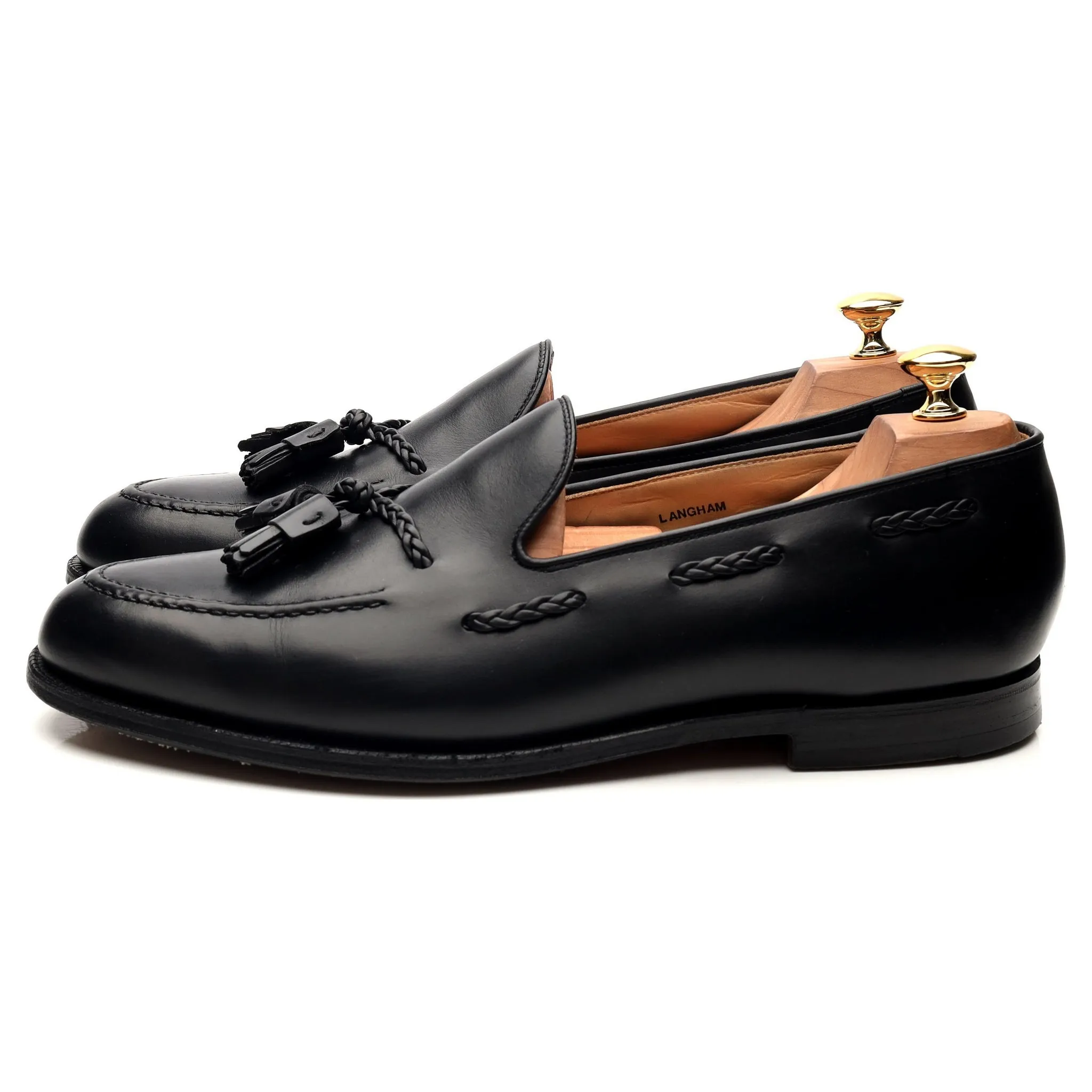 'Langham' Black Leather Tassel Loafers UK 10.5 EX