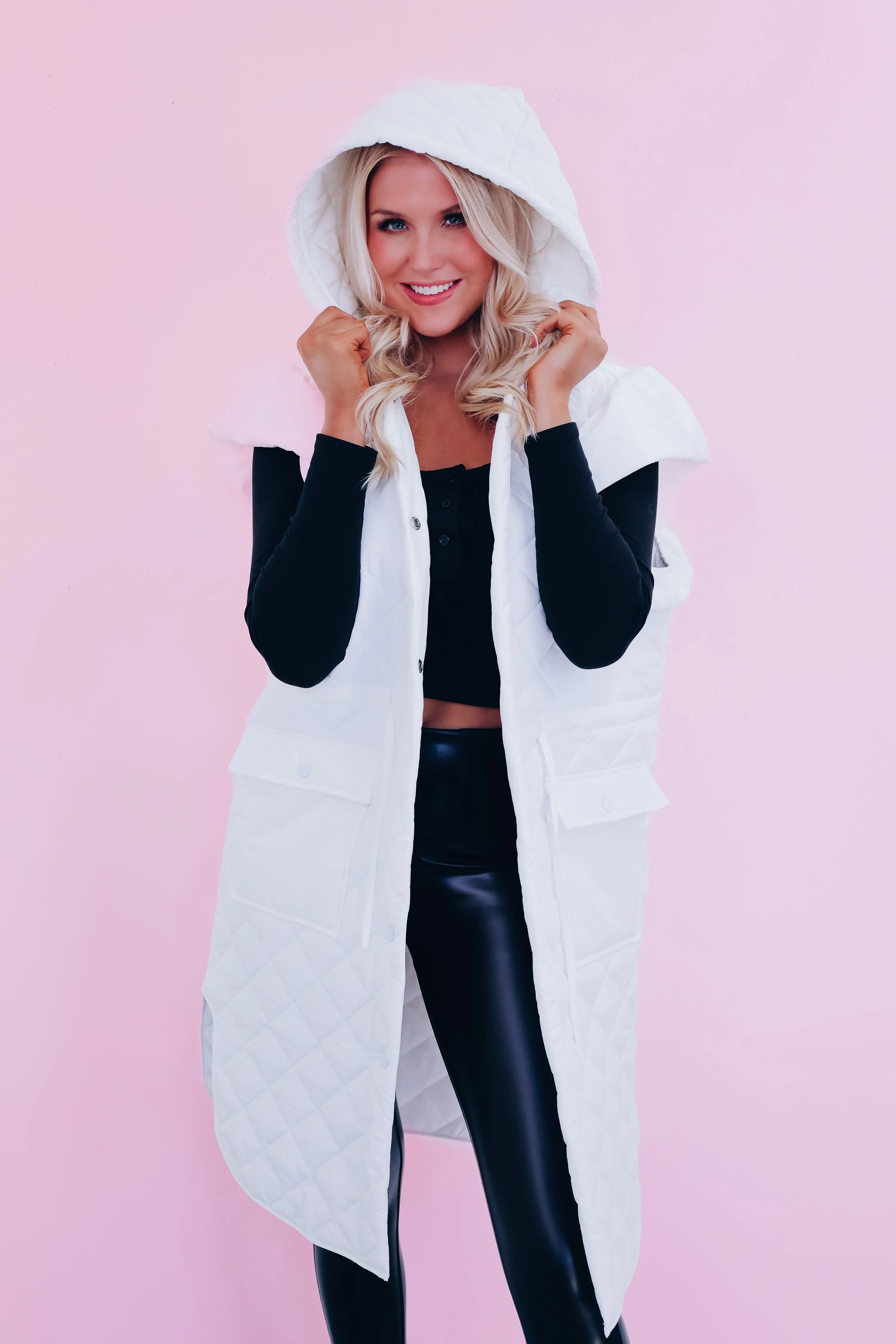 Lively Long Puffer Hoodie Vest - White