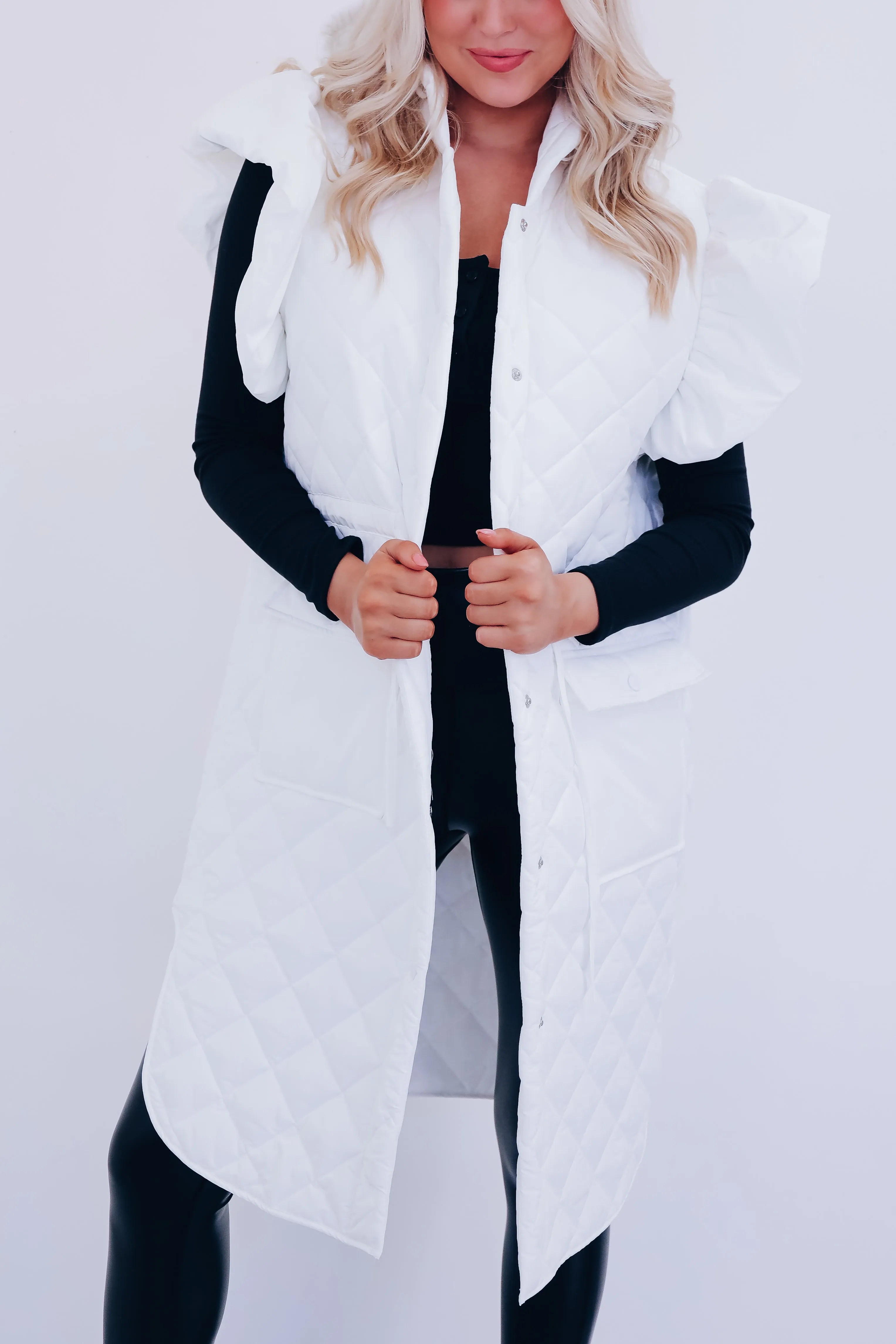 Lively Long Puffer Hoodie Vest - White