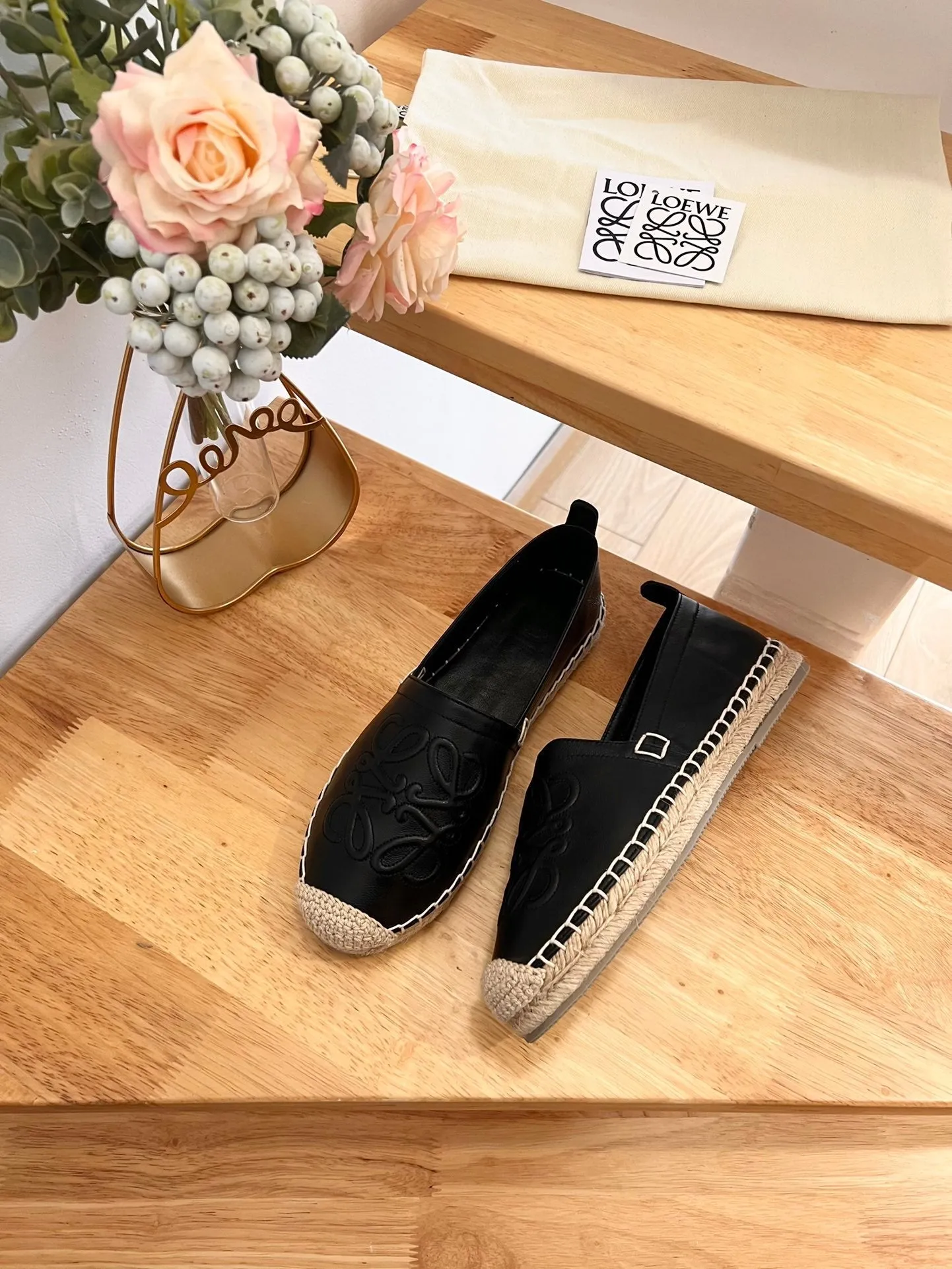 Loew Anagram Espadrille Black Leather