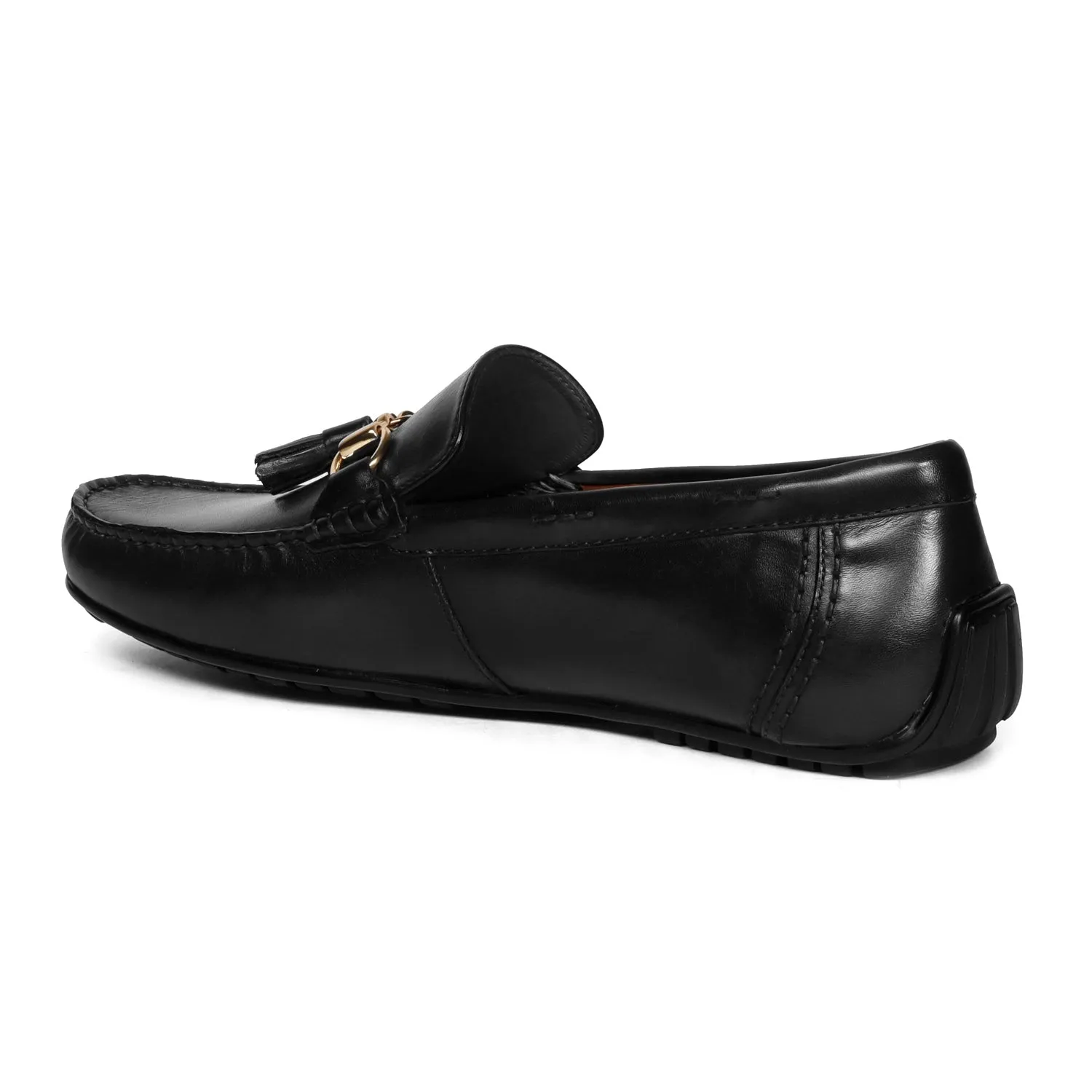 Luxurious Black Tassel Leather Loafers Shoe with Horse-bit Buckle