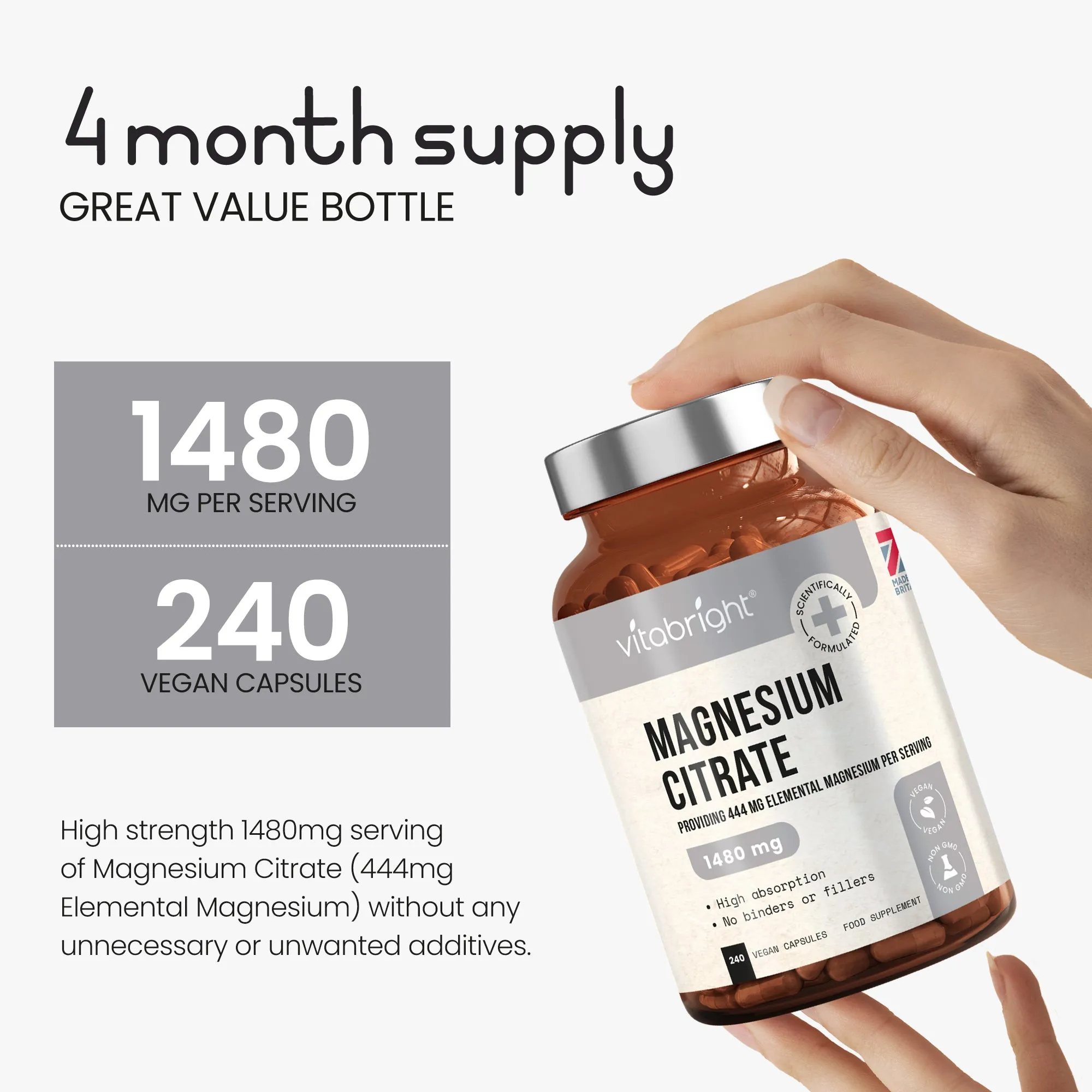 Magnesium Citrate 1480mg Providing 444mg Elemental Magnesium per Serving