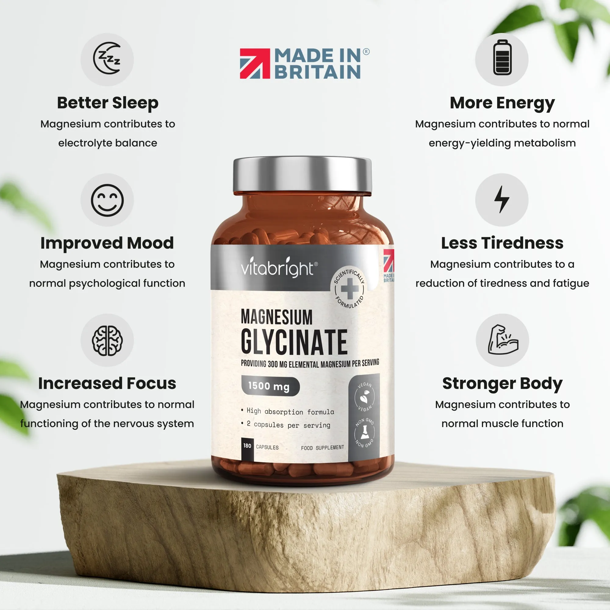 Magnesium Glycinate - 1500mg High Strength Providing 300mg Elemental Magnesium