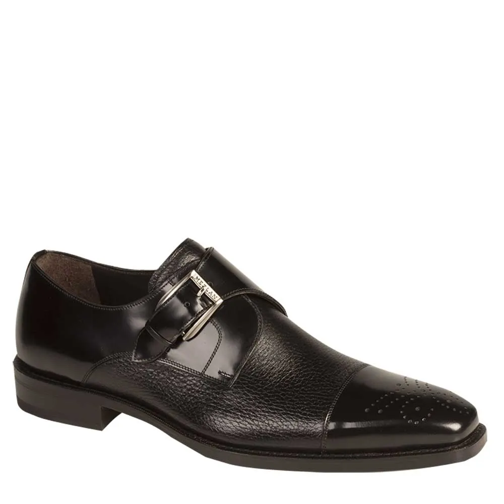 Mezlan Phoenix Blue Calfskin & Deerskin Monk Strap Loafer - Black