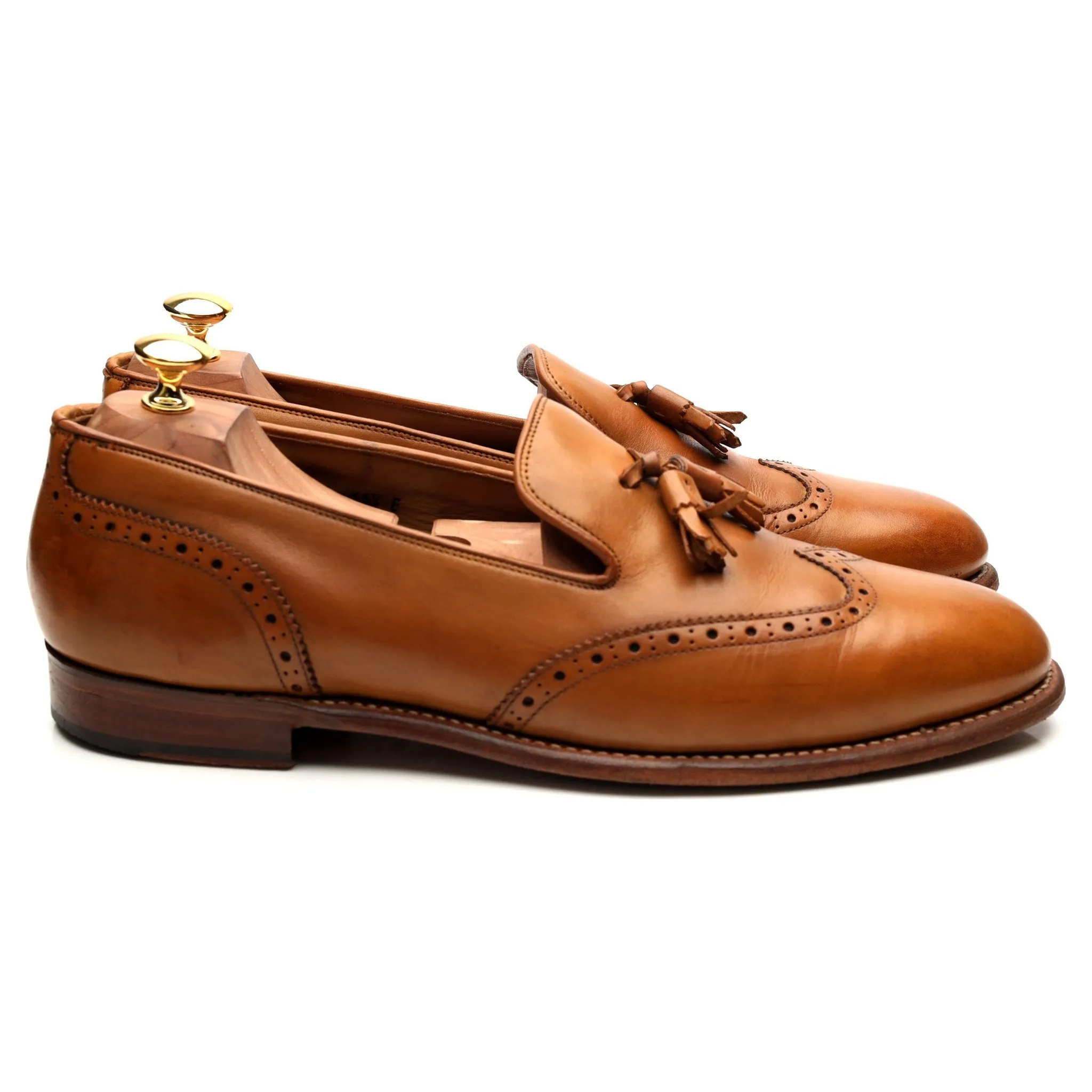 'Monty' Tan Brown Leather Tassel Loafers UK 10.5 E