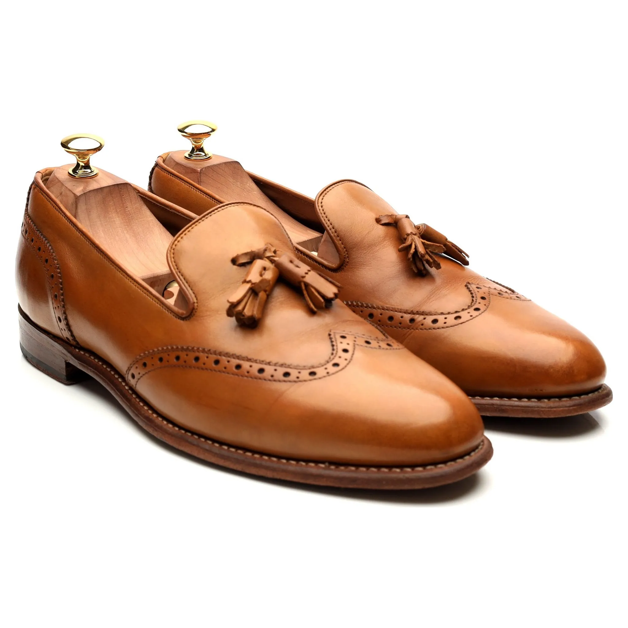 'Monty' Tan Brown Leather Tassel Loafers UK 10.5 E