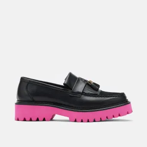 Ms. Journey Black/Pink Leather Lug Tassel Loafer