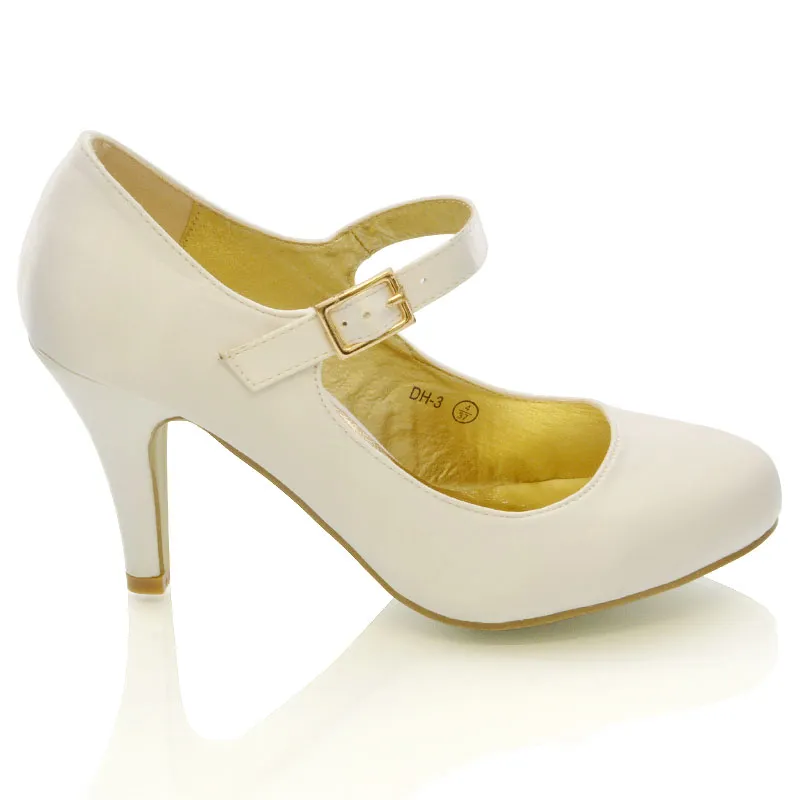 Nadia Strappy Buckle mid Stiletto High Heel Sandals Bridal Shoes for Wedding in Ivory Satin