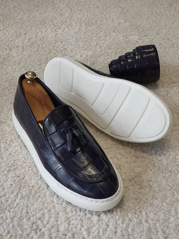 Navy Blue Tassel Loafers for Men by GentWith | Free Worldwide Shipping