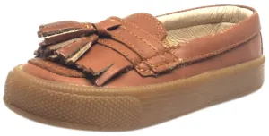 Old Soles Boy's and Girl's Tan Leather Domain Hoff Slip On Tassel Loafer Sneakers