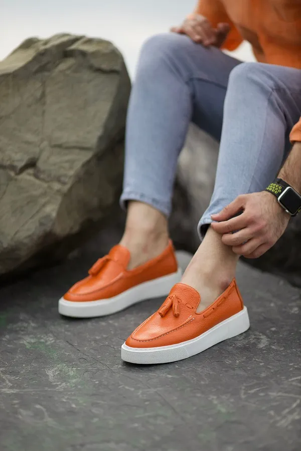 Orange Tassel Loafers for Men | GentWith