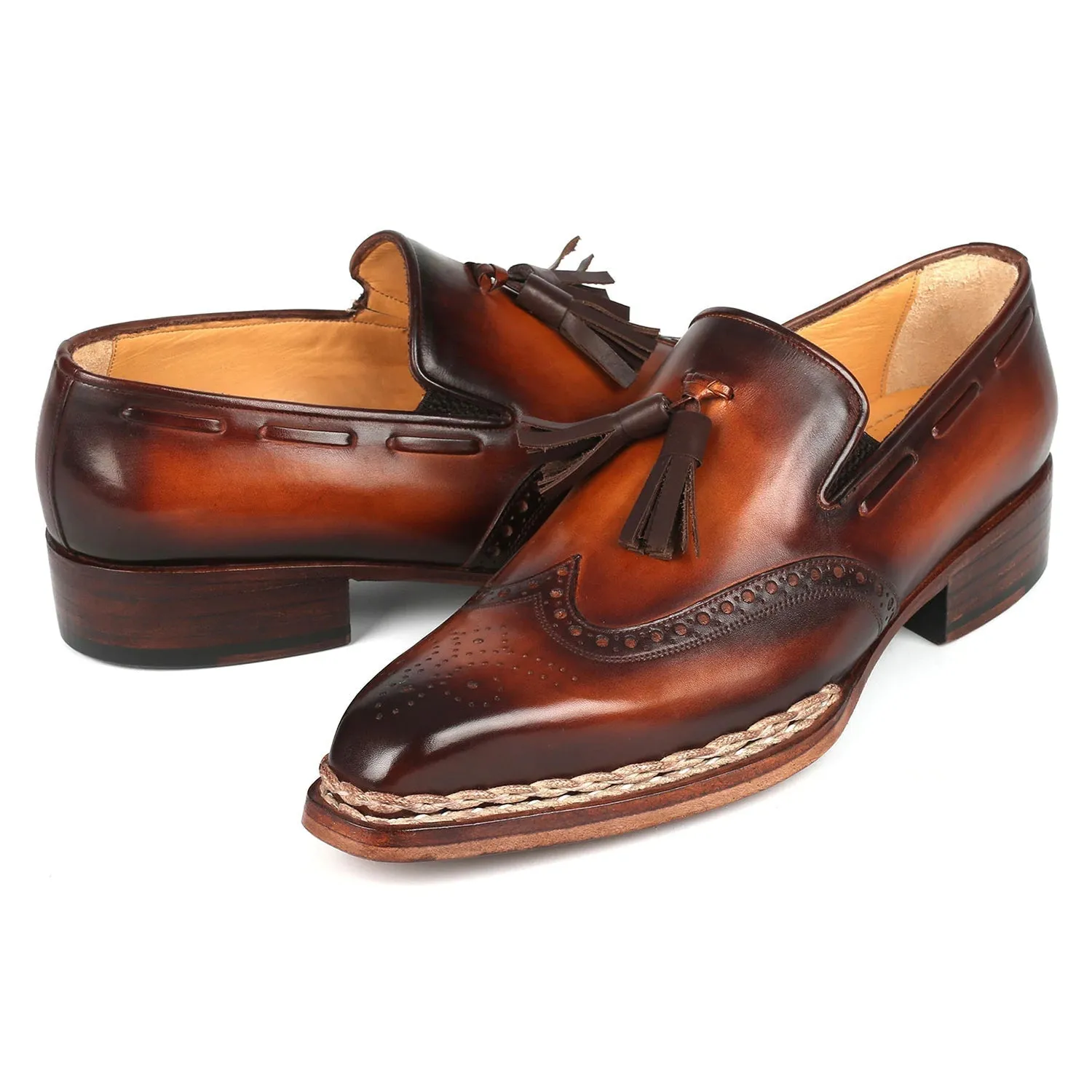 Paul Parkman 8507-BRW Men's Shoes Brown Calf-Skin Leather Norwegian Welted Wingtip Loafers (PM6351)