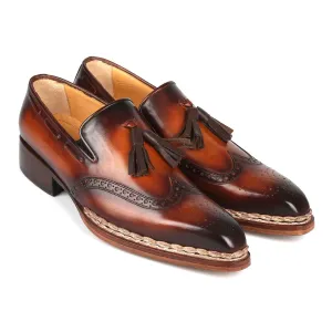 Paul Parkman 8507-BRW Men's Shoes Brown Calf-Skin Leather Norwegian Welted Wingtip Loafers (PM6351)