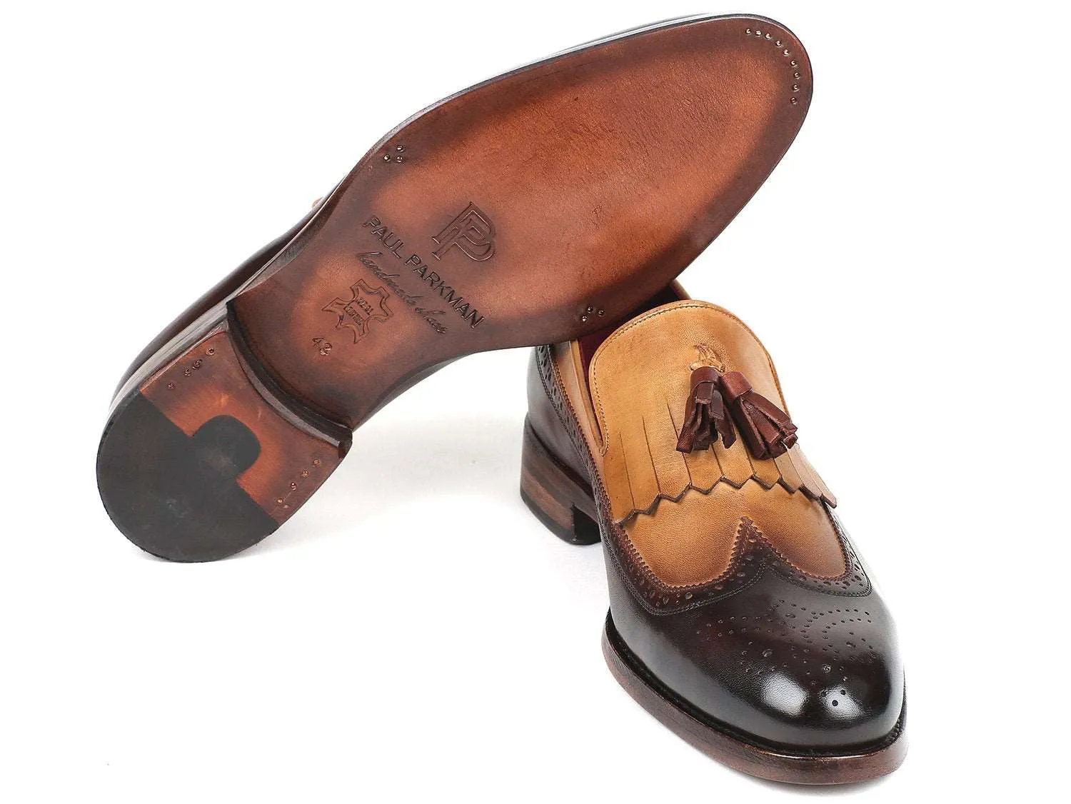 Paul Parkman Beige & Brown Tassel Loafers