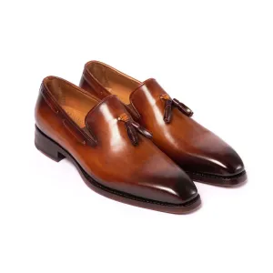 Paul Parkman Handmade Designer Shoes Men's Brown Calf-skin Leather Goodyear Welted Tassel Loafers 51TS-BRW (PM5918)