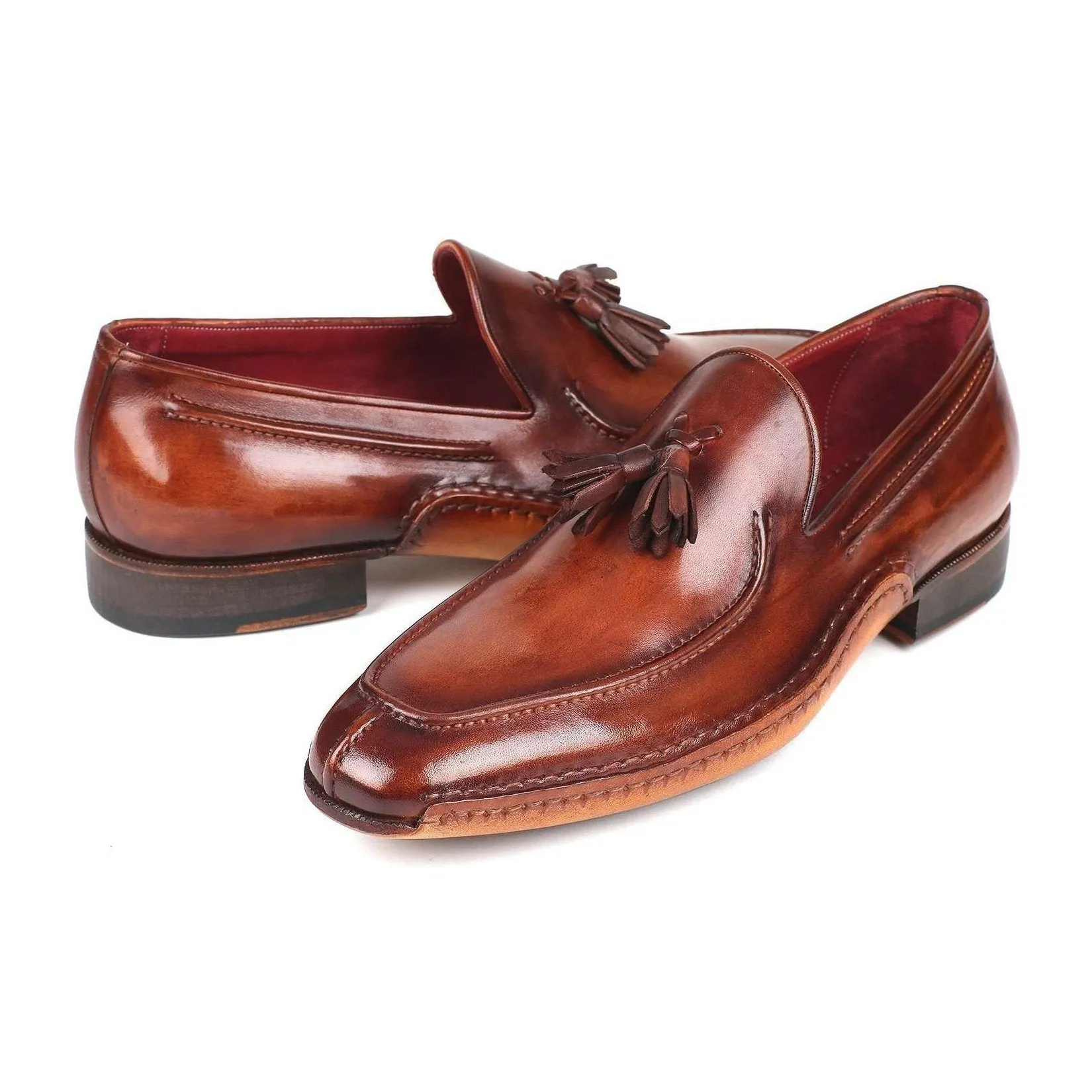 Paul Parkman Handmade Designer Shoes Men's Brown Hand-Sewn Calf-skin Leather Tassel Loafers 082-BRW (PM5909)