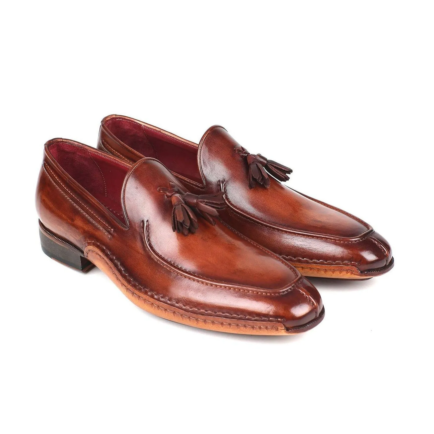 Paul Parkman Handmade Designer Shoes Men's Brown Hand-Sewn Calf-skin Leather Tassel Loafers 082-BRW (PM5909)