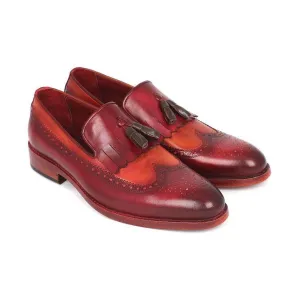 Paul Parkman Handmade Designer Shoes Men's Handmade Designer Shoes Kiltie Tassel Red Tobacco Burgundy Loafers (PM5204)